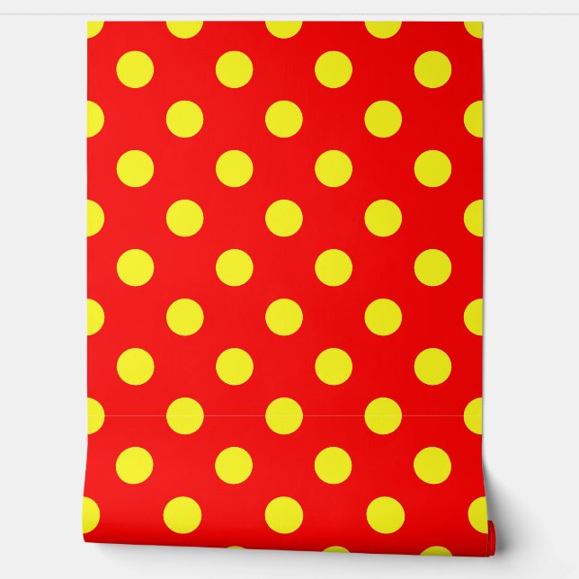 Red Yellow Polka Dots Design Tapete (Abrollen)
