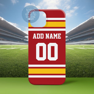 Red Yellow Sports Team Football Jersey Name Number iPhone 15 Hülle