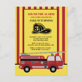 Red Yellow Striped Firetruck Child 3. Geburtstag Postkarte