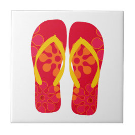 Red Yellow Summer Beach Flip Flops Keramik Tile Fliese