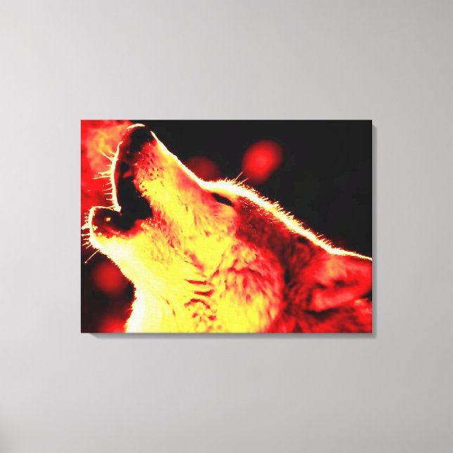 Red Yellow Tones Grau Wolf Wrapped Canvas Leinwanddruck (Vorderseite)