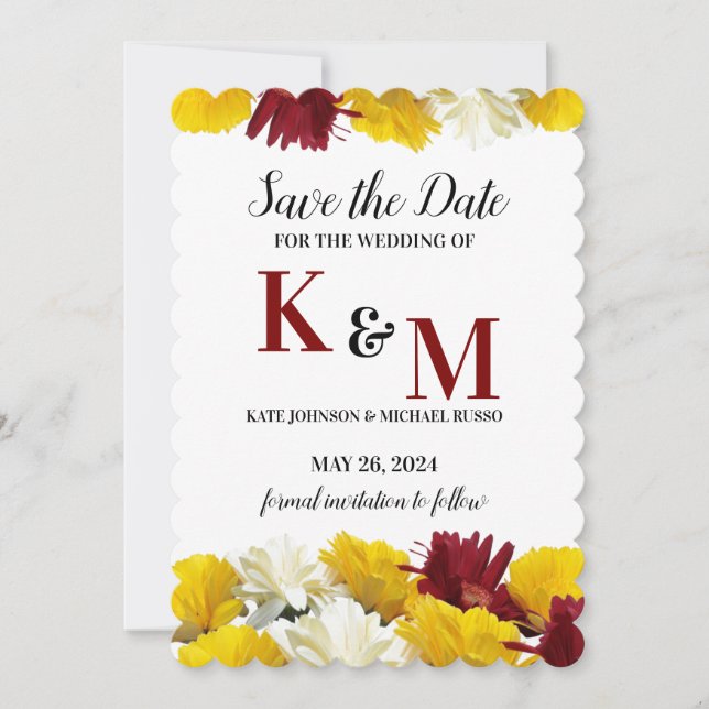 Red Yellow White Gerbera Daisy Floral Save The Date (Vorderseite)