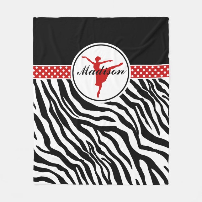 Red Your Name Zebra Print Ballet Dancer Fleecedecke (Vorderseite)