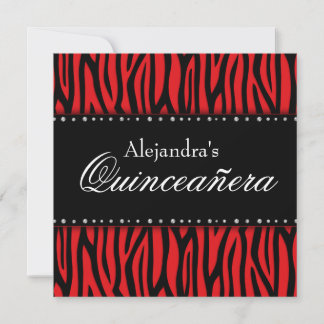 Red Zebra Diamonds Quinceanera Einladungen