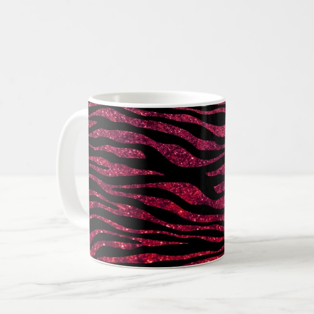 Red Zebra, Glitzer Zebra, Zebra Print, Streifen Kaffeetasse (Vorderseite Links)