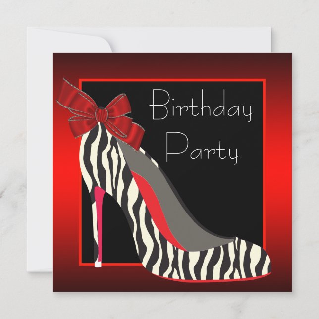 Red Zebra High Heel Shoes Red Zebra Geburtstagspar Einladung (Vorderseite)