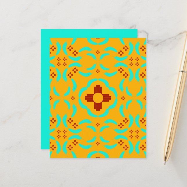 Red Zia Symbols New Mexico Türkis Feathers (Vorderseite/Rückseite Beispiel)