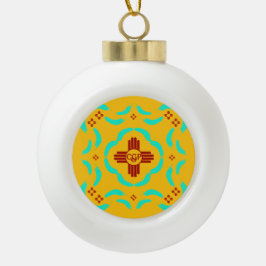 Red Zia Symbols New Mexico Türkis Feathers Keramik Kugel-Ornament