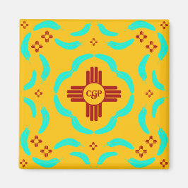 Red Zia Symbols New Mexico Türkis Feathers Magnet