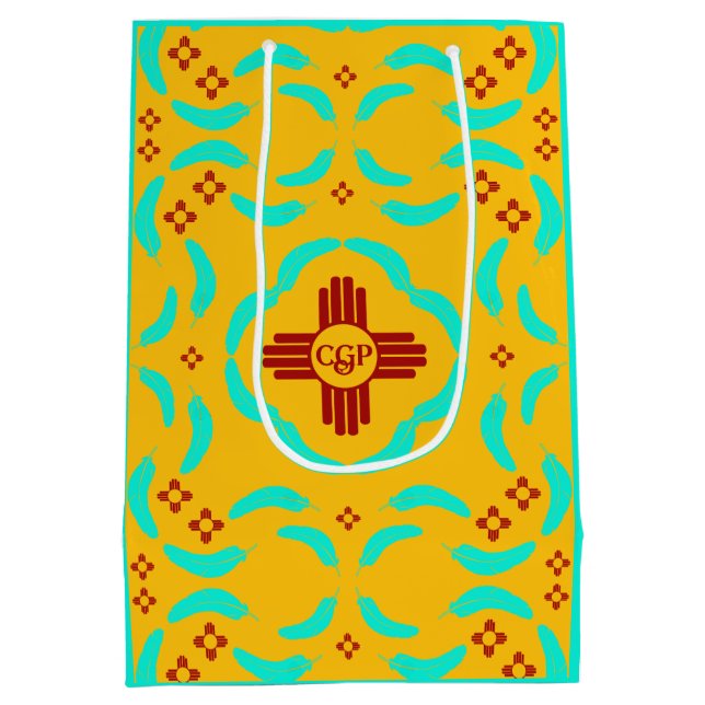 Red Zia Symbols New Mexico Türkis Feathers Mittlere Geschenktüte (Rückseite)