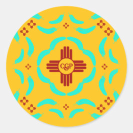 Red Zia Symbols New Mexico Türkis Feathers Runder Aufkleber