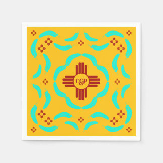 Red Zia Symbols New Mexico Türkis Feathers Serviette