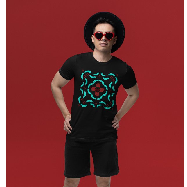 Red Zia Symbols New Mexico Türkis Feathers T-Shirt (Von Creator hochgeladen)