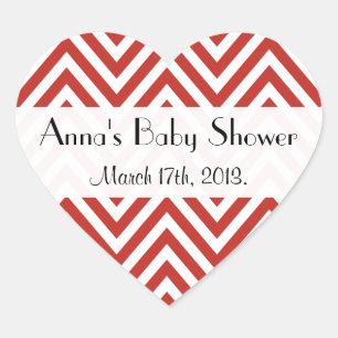 Red Zigzag, rot Zickzack, Wellenmuster, Babydusche Herz-Aufkleber