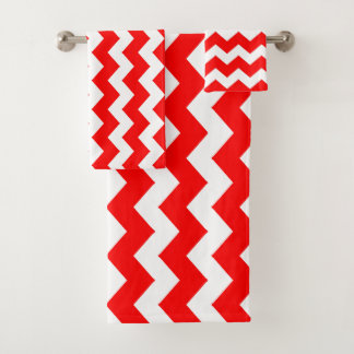 Red Zigzag Striping Badhandtuch Set