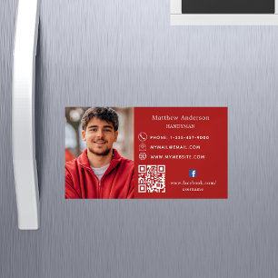 Red Zuhause repariert Foto QR Code Handyman Magnetische Visitenkarte