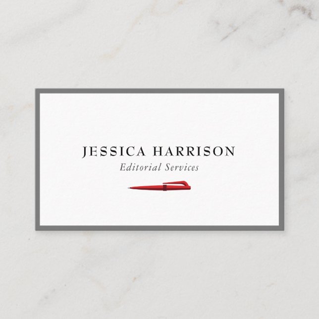 Redaktionelle Dienste Gray Border Business Card Visitenkarte (Vorderseite)