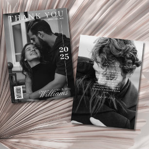 Redaktionelle Hochzeit von Schwarz-Weiß-Zeitschrif Dankeskarte