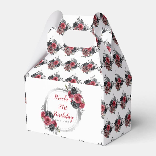 Redand Silver Elegante Blume Geburtstag Geschenkschachtel (Vorderseite)