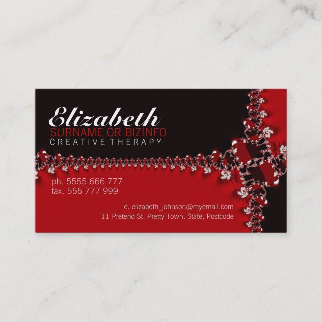 RedBlack Fraktal Ribbons Business Card Visitenkarte (Vorderseite)