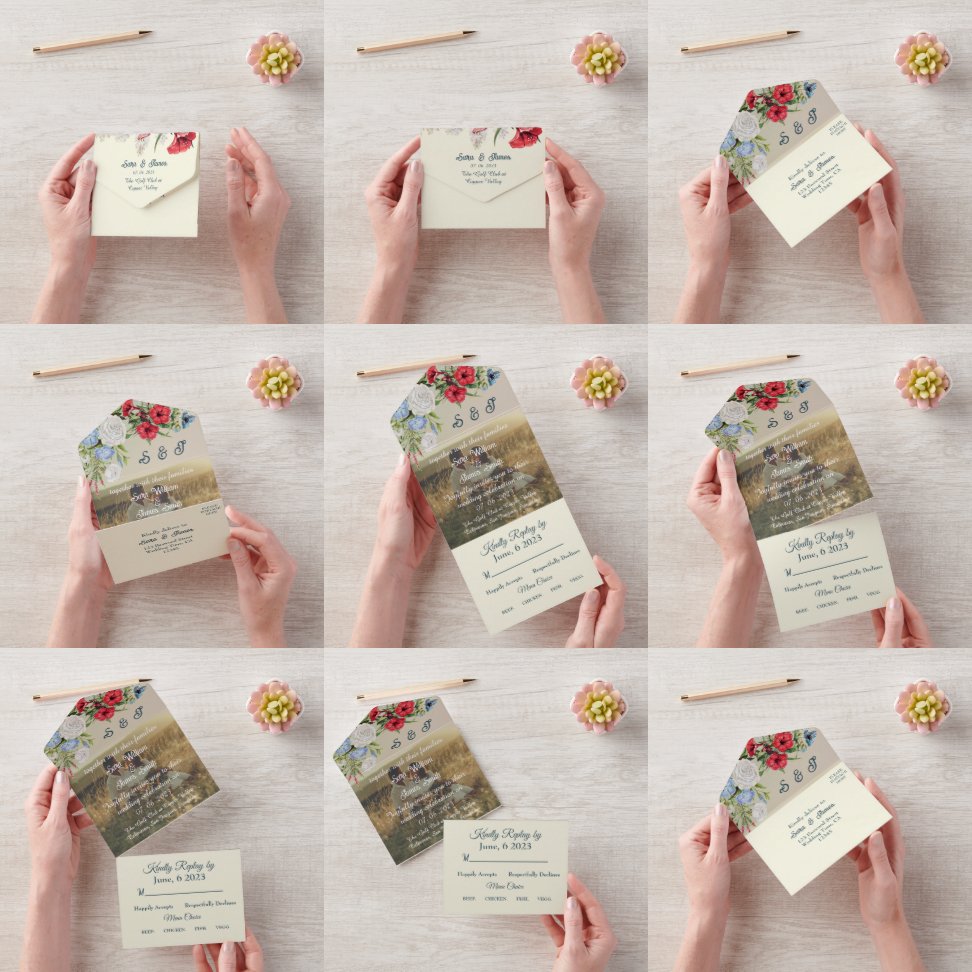 REDBLUE FLORA WEDD INVITATION ALL IN ONE EINLADUNG
