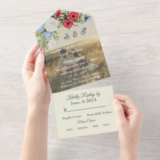 REDBLUE FLORA WEDD INVITATION ALL IN ONE EINLADUNG