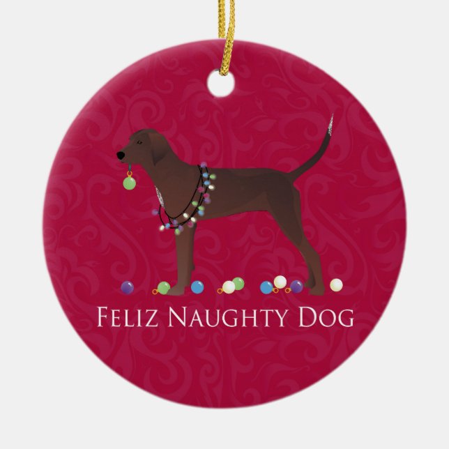 Redbone Coonhound Christmas Keramik Ornament (Vorne)