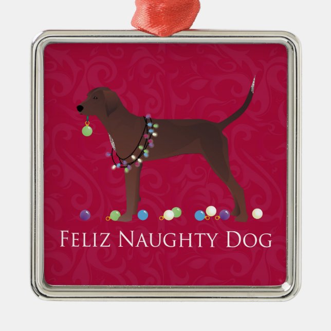 Redbone Coonhound Christmas Silbernes Ornament (Vorne)