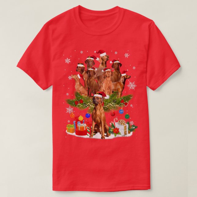 Redbone Coonhound Christmas Tree Lights Funny Dog  T-Shirt (Design vorne)