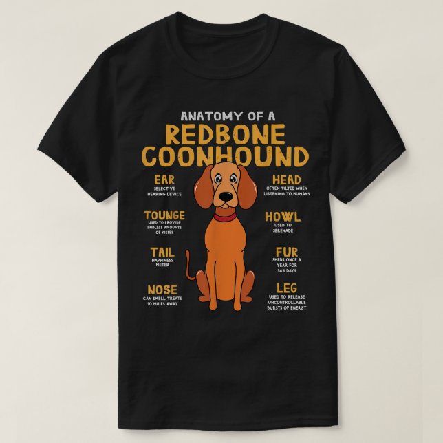 Redbone Coonhound Funny Anatomy der Hunde Mama Vat T-Shirt (Design vorne)