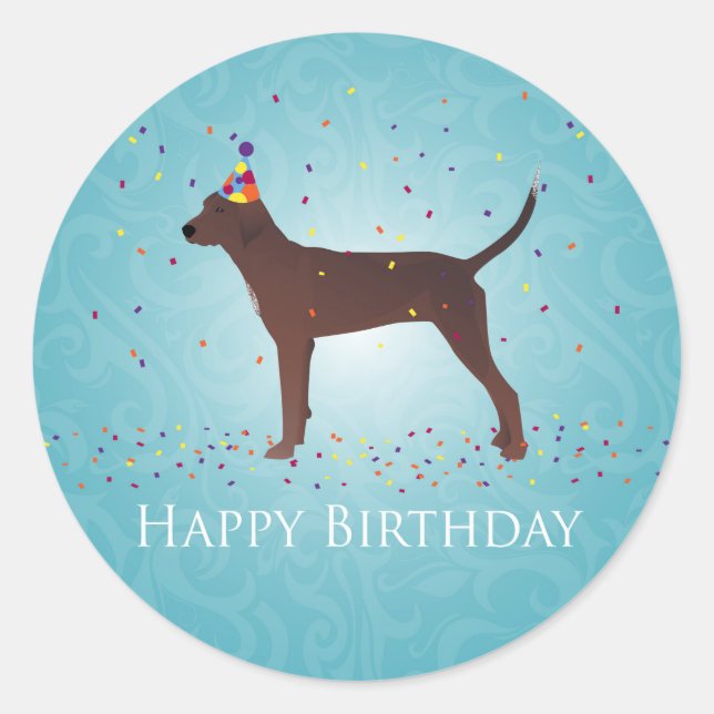 Redbone Coonhound Happy Birthday Design Runder Aufkleber (Vorderseite)
