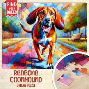 Redbone Coonhound Hund Portrait Acryl-Kunst Druck Puzzle