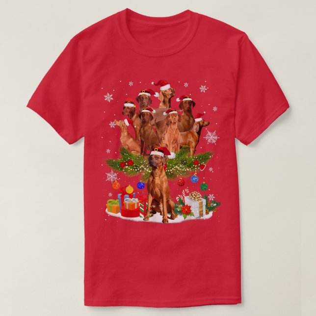 Redbone Coonhound Weihnachtsbaum Lichter Funny Dog T-Shirt (Design vorne)