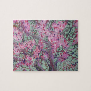 Redbud Auf Einem Mattgrünen Himmel / Künstler Larr Puzzle