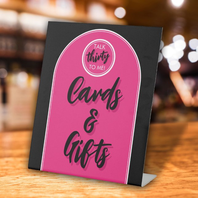 Rede dreißig mit mir, 30. Geburtstag Party Sockelschild (Talk 30 to me tabletop sign for thirtieth birthday party card and gifts)
