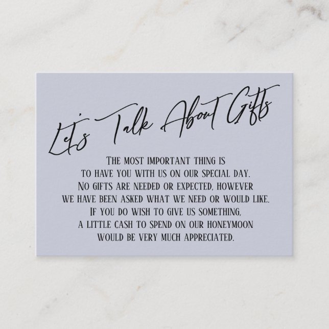 Reden wir über Geschenke Handwriting Dusty Blue Begleitkarte (Vorderseite)