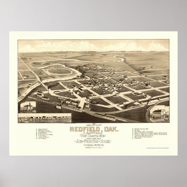 Redfield, SD Panoramic Map - 1883 Poster (Vorne)