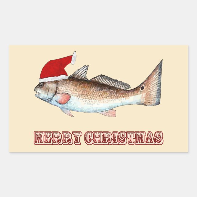 Redfish Santa Merry Weihnachten auf Off White Rechteckiger Aufkleber (Vorderseite)
