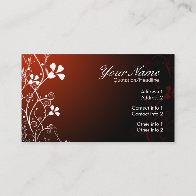 RedFlorali White Floral Red Business Card Visitenkarte (Vorderseite)
