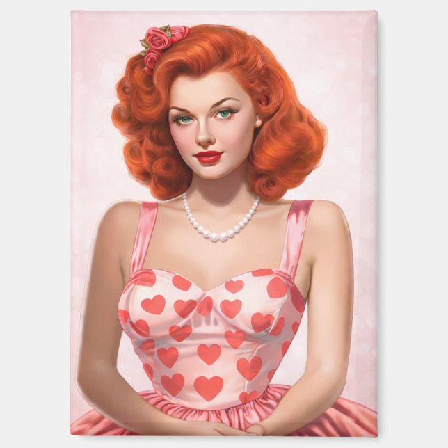 Redhead 1950s Vintage Style Valentine Magnet (Vorderseite)