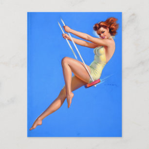 Redhead auf Button nach oben Postkarte