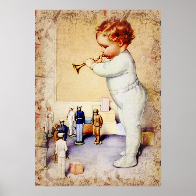 Redhead Baby Boy geblasene Horn zu Soldaten Poster (Vorne)