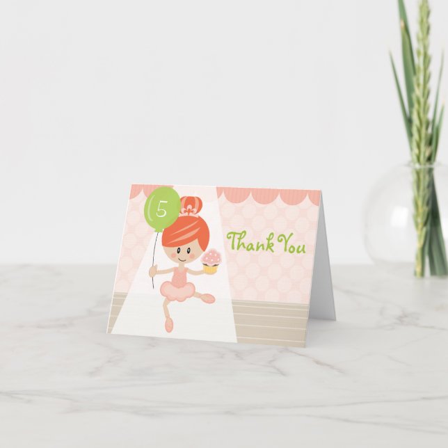 Redhead Ballerina Geburtstag Danke Note Card (Vorderseite)