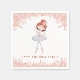 Redhead Ballerina in White Dress Floral Geburtstag Serviette