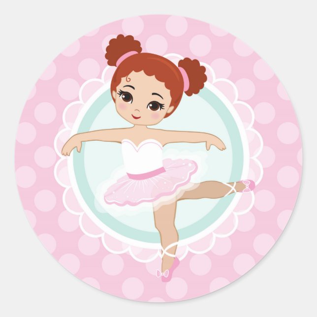 Redhead Ballerina - Pink Ballet Dancer Girl Runder Aufkleber (Vorderseite)