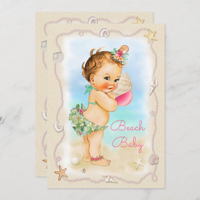 Redhead Beach Baby Conch Shell Baby Shower Einladung (Vorne/Hinten)