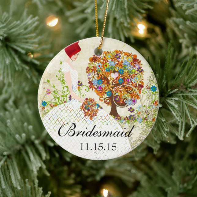 Redhead Bridesmaid gibt Blume Tree Keramik Ornament (Baum)