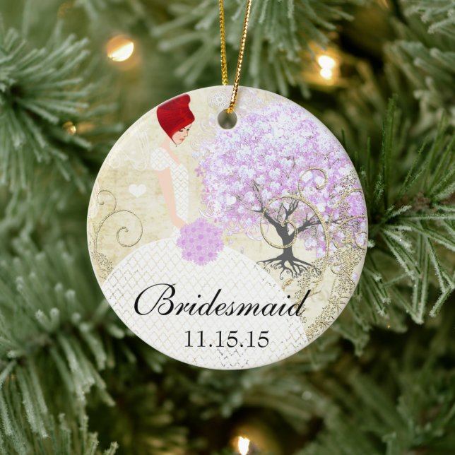 Redhead Bridesmaid gibt Lavender Heart Leaf Tree Keramik Ornament (Baum)