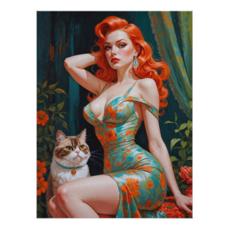 Redhead-Button mit Katzenflora Poster