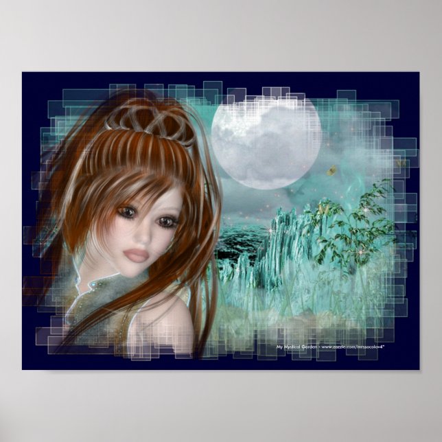 Redhead Elf & Blue Glass Night Fantasy Poster (Vorne)